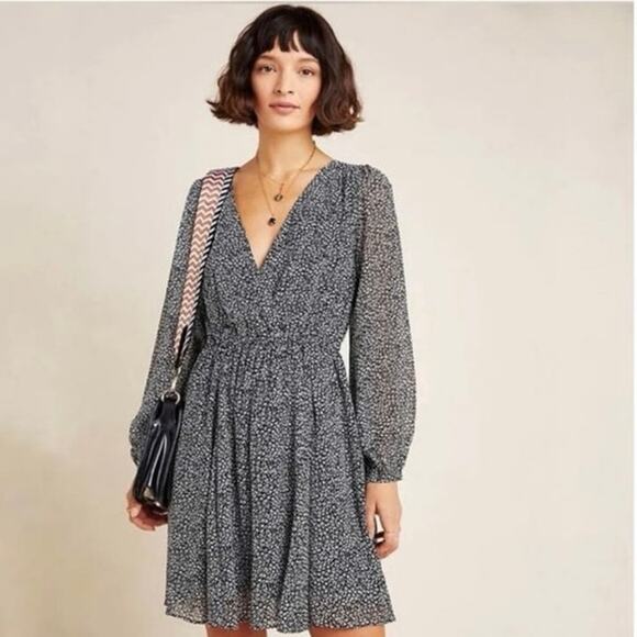 Anthropologie Maeve Size M Carolyn Leopard Print Mini Dress Surplice Neckline - Picture 1 of 8